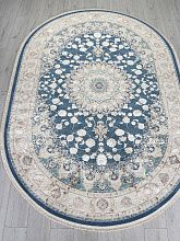 Овальный ковер синий ZARINA A050B D.BLUE SHIRINK / CREAM Овал